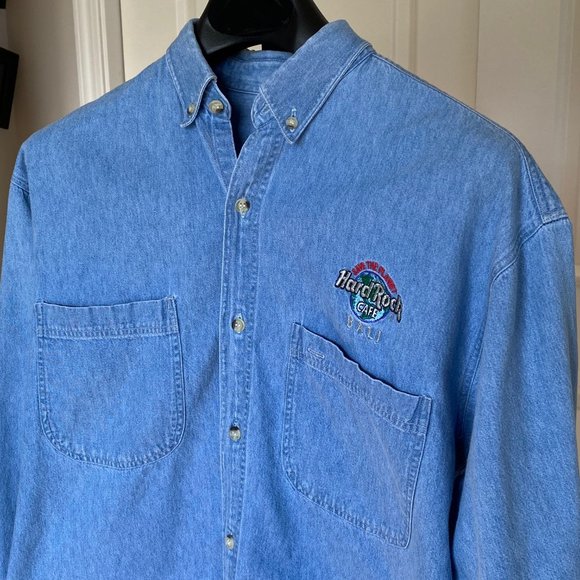 Vintage 1995 Bali Hard Rock Cafe Denim Shirt – Size Medium - Picture 3 of 9